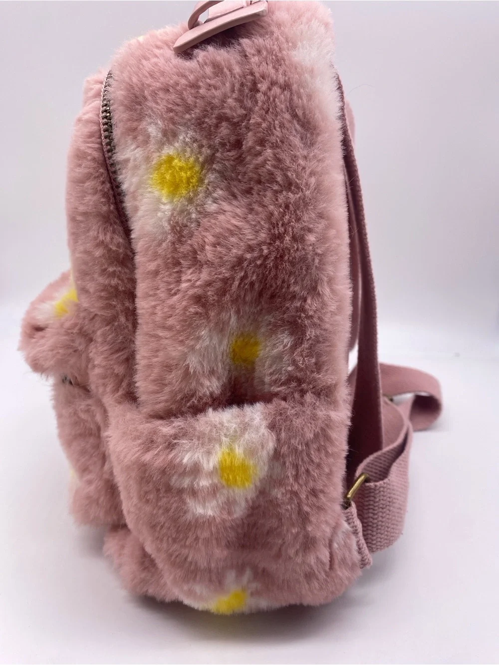 art class Dusty Pink Faux-Fur Backpack with Yellow Spot Accents